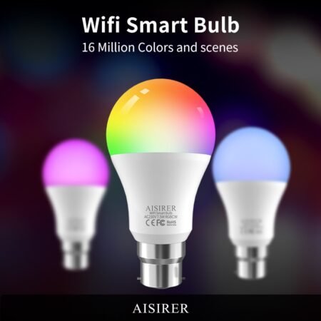 2Pcs 7.5W WiFi Smart Light Bulb B22 Dimmable RGB LED Lamp Alexa Google Assistant Control Bulbs Colorful Changing Indoor Lighting