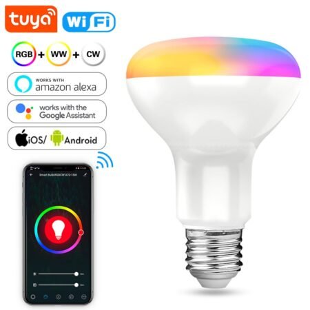 Tuya Smart Bulb 15W E27 WiFi LED Light Bulb RGB Color Changing and 2700K-6500K White Work with Alexa Google Home Dimmable APP