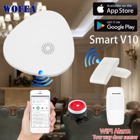 WOFEA Smart V10 wifi home security alarm system with two way door sensor with open & close message notice APP control